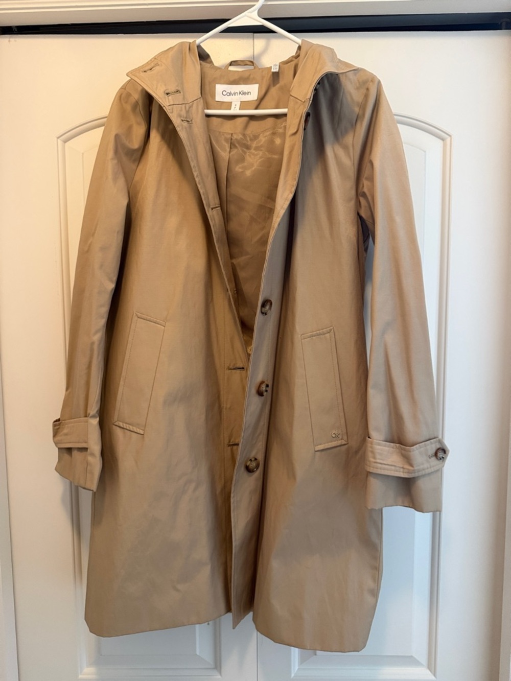 Calvin Klein Beige Hooded Trench Coat